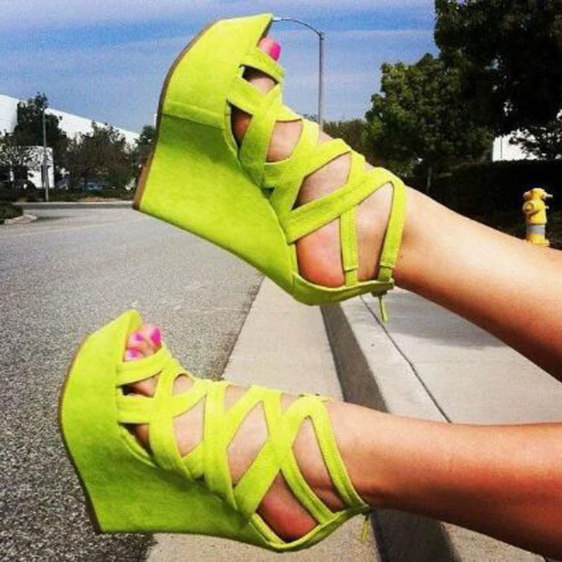 Women'S Shoes Yellow - Bright Yellow Suede Cuts Out Hollow