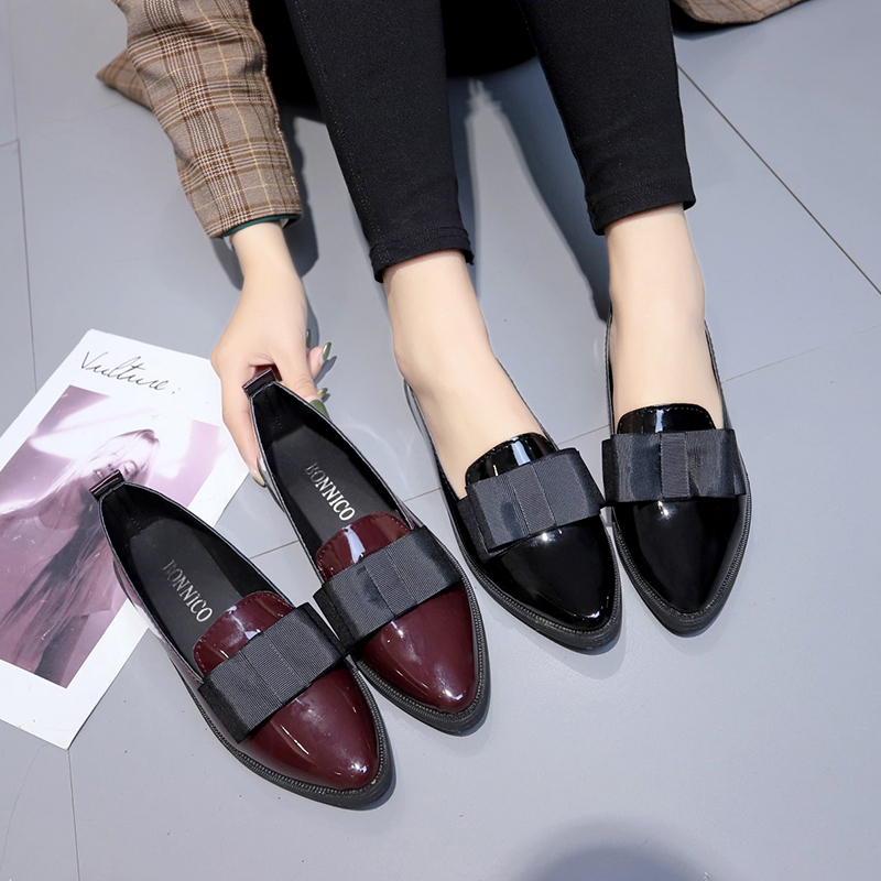 Women Shoes Black - Black/ Wine Red Patent Leather Pointed