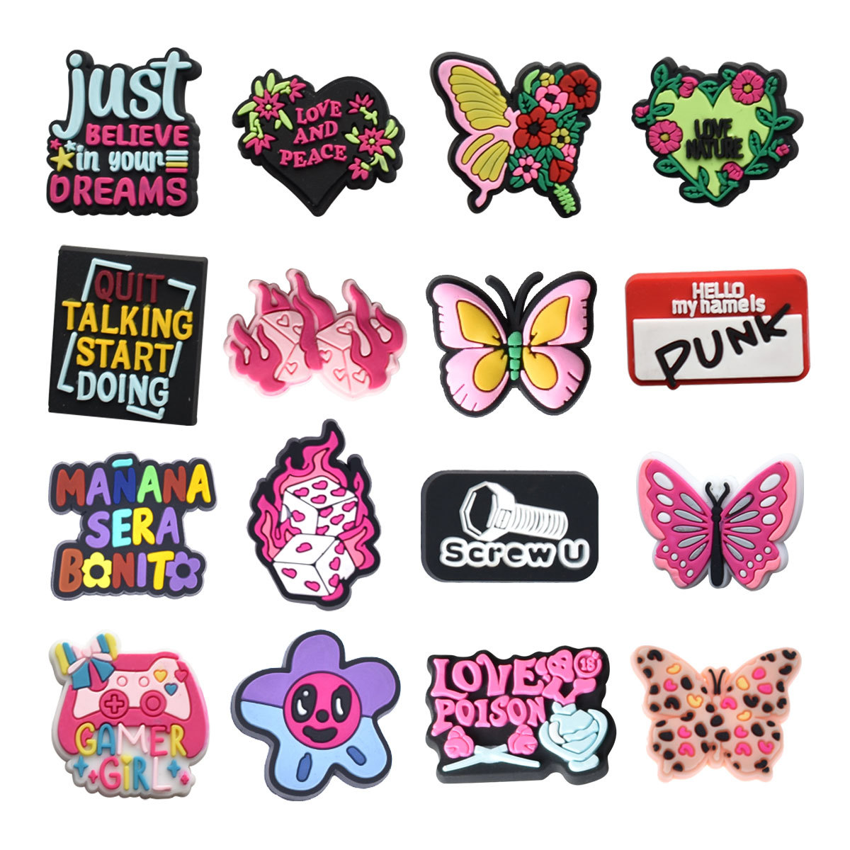 Women Shoes Quote - 4-16PCS Punk & Cute Shoe Charms,
