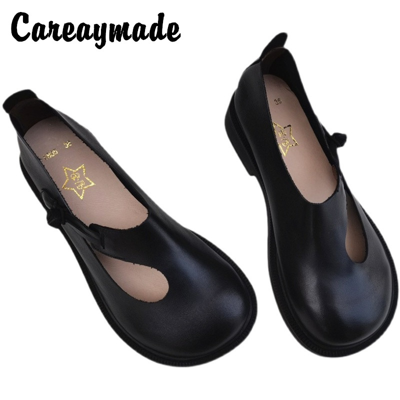 Women Shoes Black - Careaymade-Genuine Leather Big Shoes Retro National