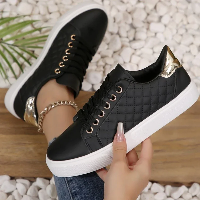 Women Shoes Jd - Women Quilted PU Platform Sneakers Gold