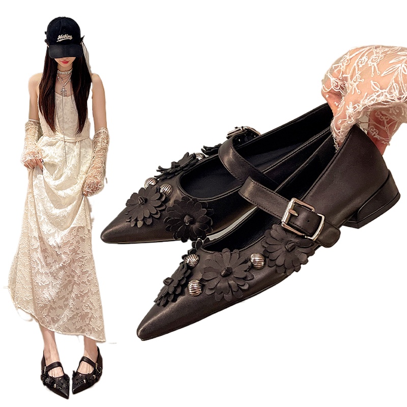 Metal Rivet Buckle Strap Soft  - Women Shoes Black recension och pris
