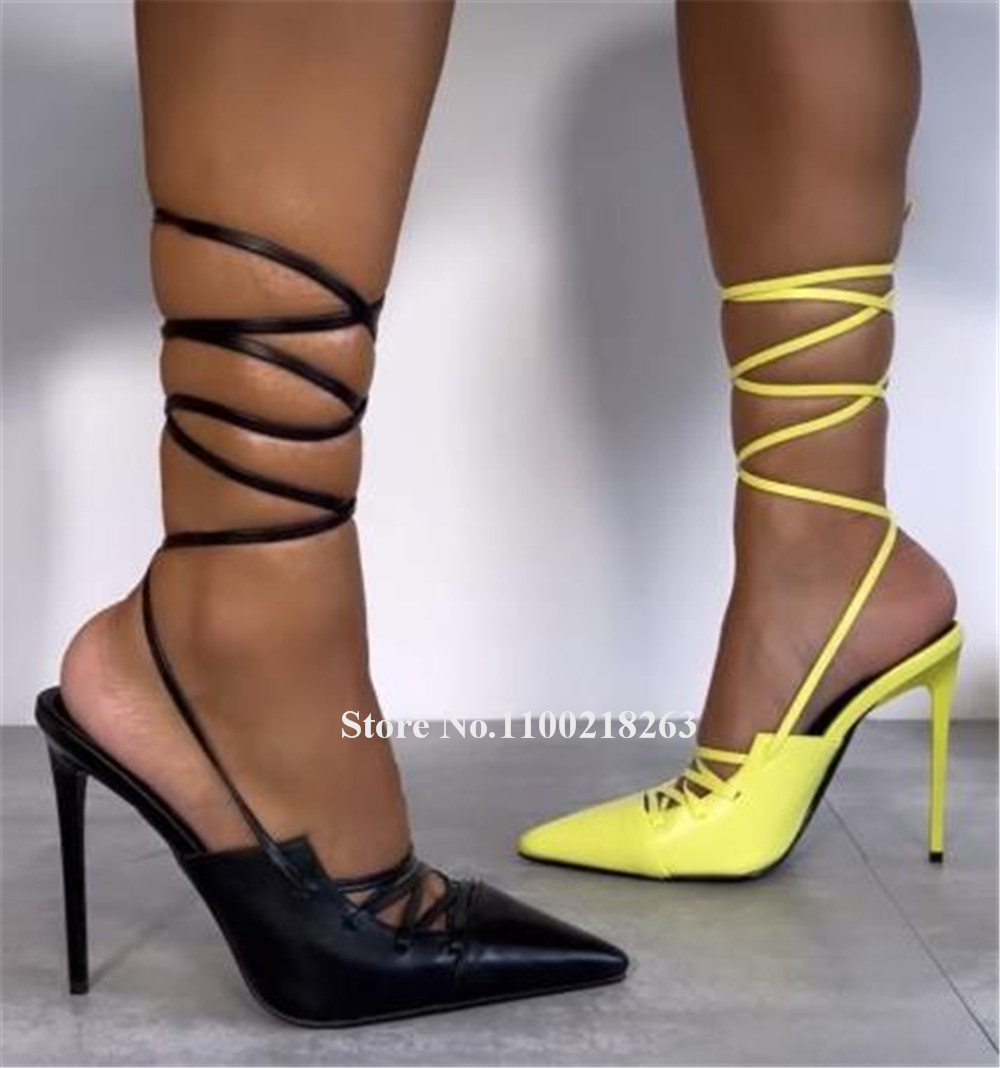 Lace-up Thin Heel Sandals Newe - Women'S Shoes Yellow recension och pris